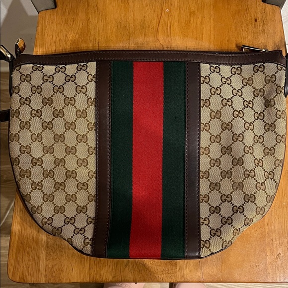 Gucci Brown Monogram crossbody Bag with Green & Red Web Stripe - Picture 7 of 14